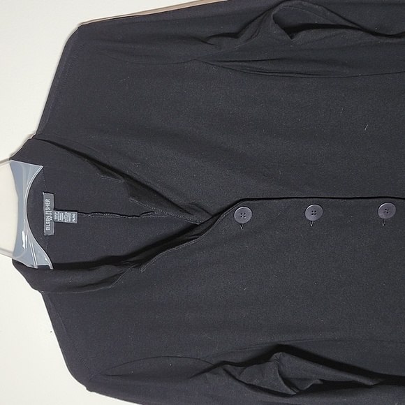 Eileen Fisher Black Stretch Three Button Long Sleeve Blazer Size Petite Large - Picture 2 of 8